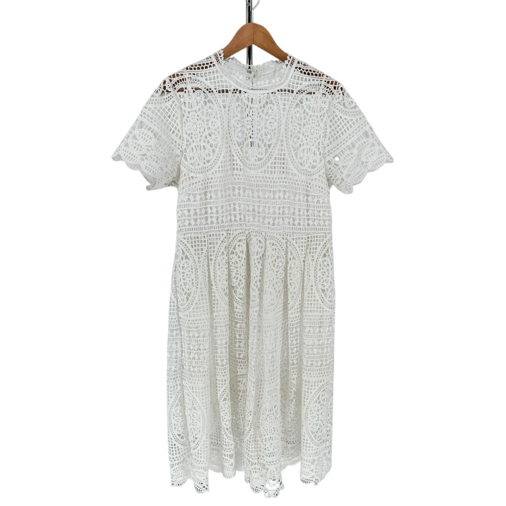 Olivia Culpo x Le Tote White Medallion Lace High Neck Midi Dress size Large - Picture 3 of 13